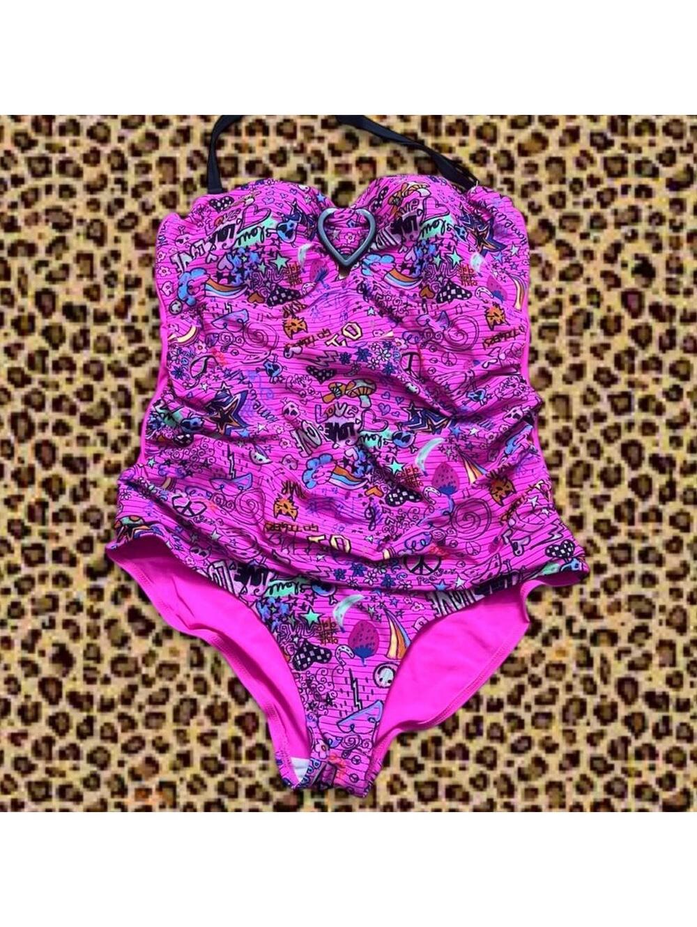 Always For Me Pink Graffiti One Piece Swimsuit Size 16